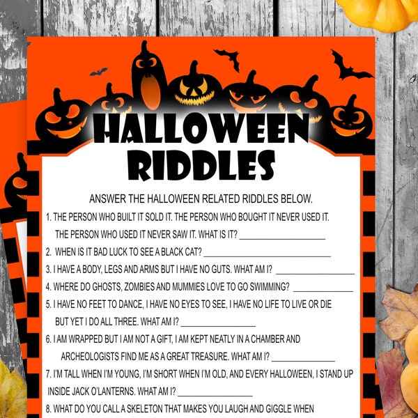 Halloween Riddles, Halloween Party Game, Halloween Fun Party, Printable Halloween Game, Halloween Family Party, Office Party, Kids, Adults