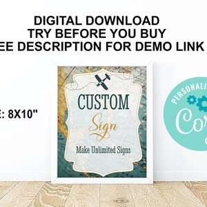 Editable Travel Custom Sign PRINTABLE Travel Theme Baby Shower Bridal ...