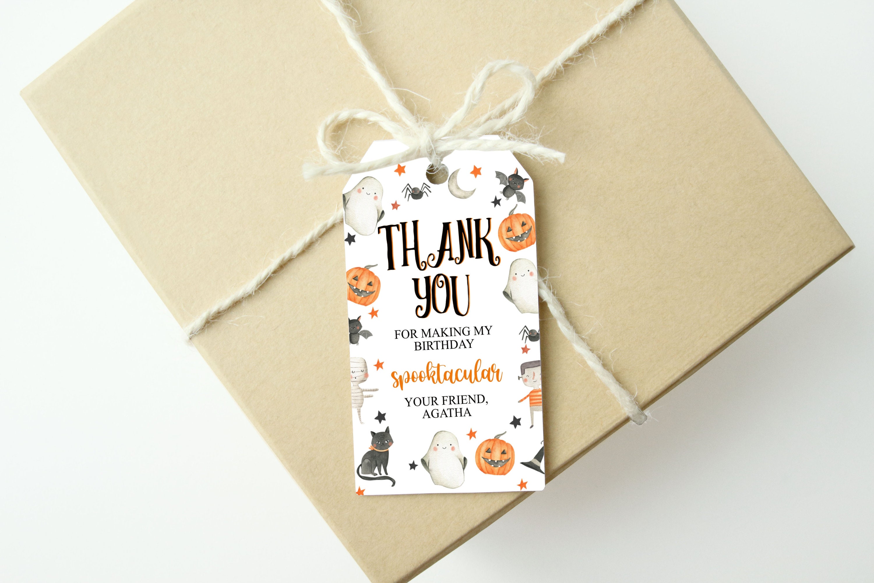 Editable Halloween Birthday Thank You Favor Tags Cute Treat Tag Costume ...