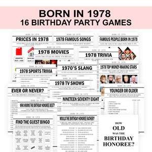 47th Birthday Game Born in 1978 Birthday Games Bundle 1978 Trivia fun 47th birthday party games for women men Printable Digital Download US