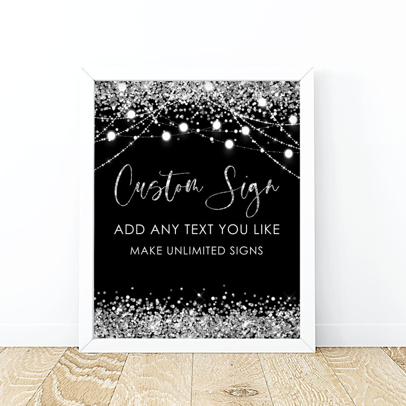 Custom Add Silver Sign Editable Silver Glitter Black Custom Sign PRINTABLE Black Silver Baby ...