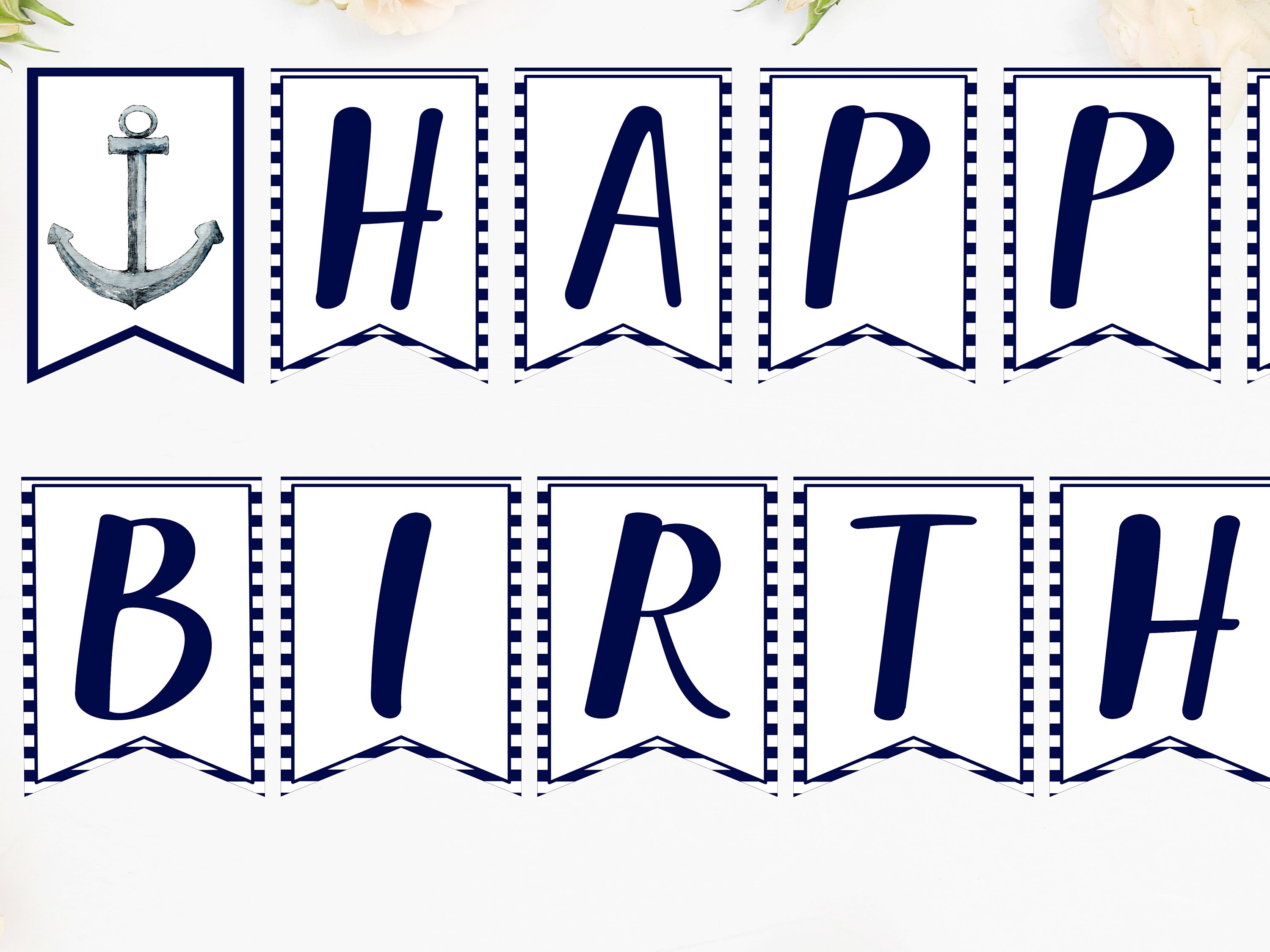 Nautical Happy Birthday Bunting Banner Birthday Banner | Etsy