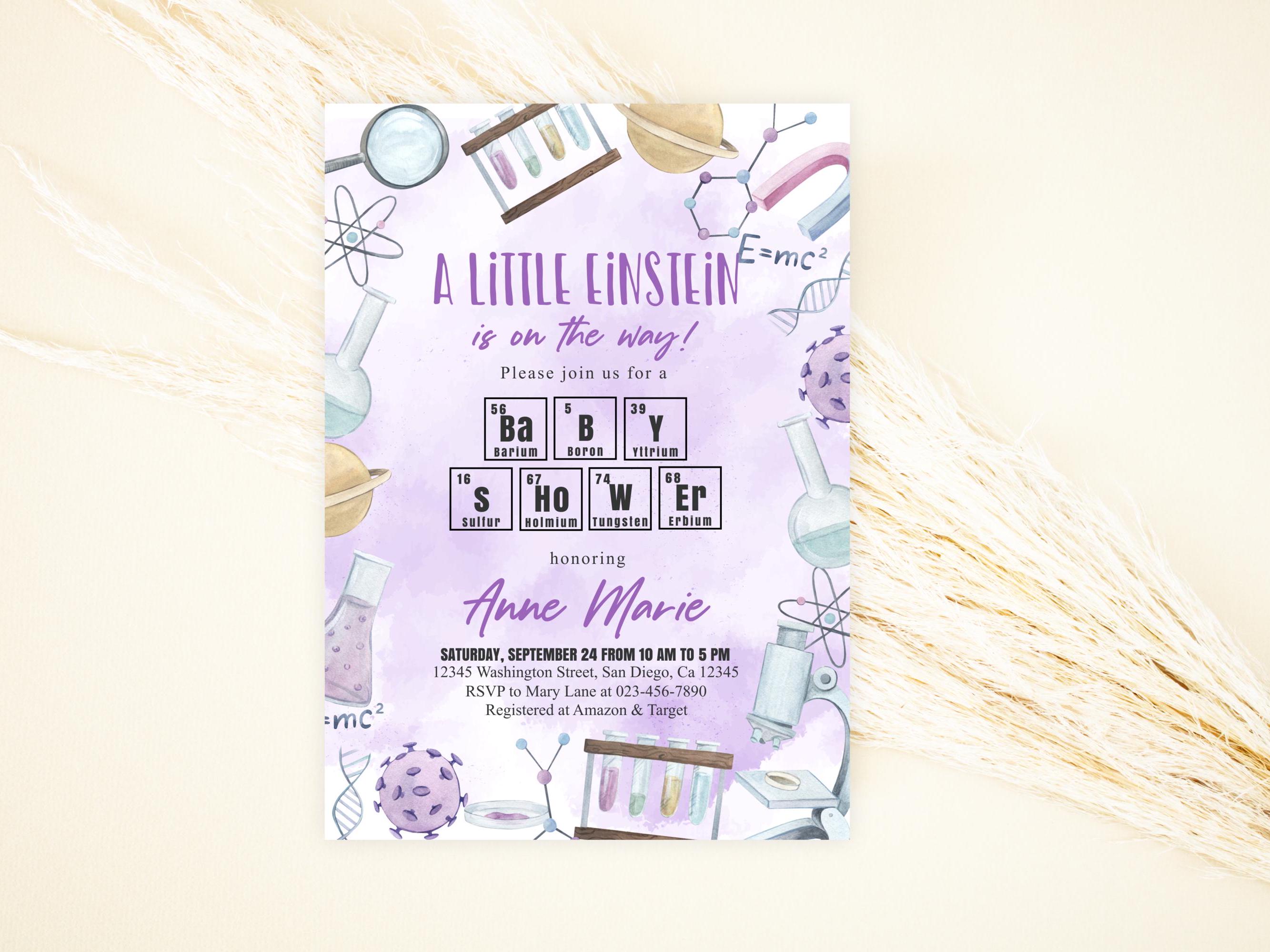 Editable Science Baby Shower Invitation: Purple Lab Theme (digital ...