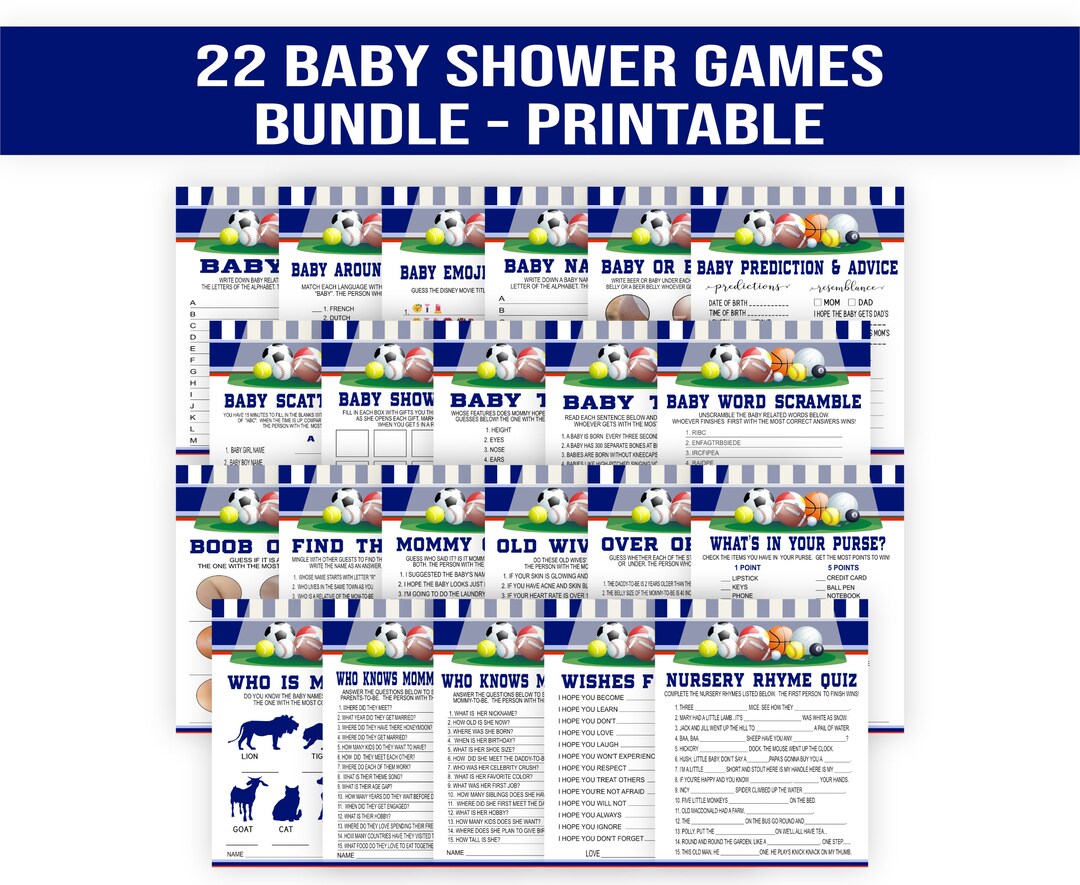 Sports Baby Shower Games Bundle Pack, Sports Theme , Printable, Baby ...