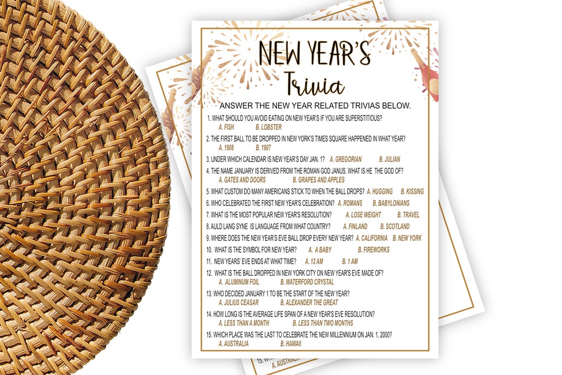 New Year's Eve Trivia Game Trivia Game New Year's Etsy