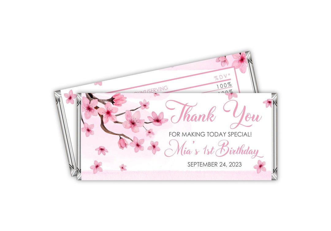 Editable Cherry Blossom Candy Bar Wrapper Label Favors Birthday Party Chocolate Bar Wrapper Baby