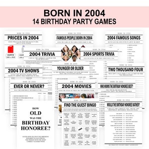 21st Birthday Party Games Bundle Born in 2004 Trivia Fun Printable Digital Download Game For Men and Women Fun-filled Activities Celebration