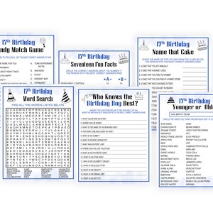 17th Birthday Party Games for Men, Seventeenth Birthday Game, Birthday