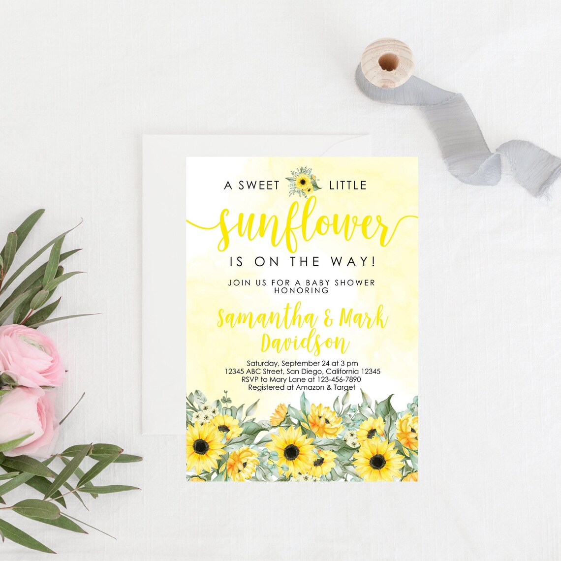 Editable Sunflower Baby Shower Invitation PRINTABLE Sunflower - Etsy
