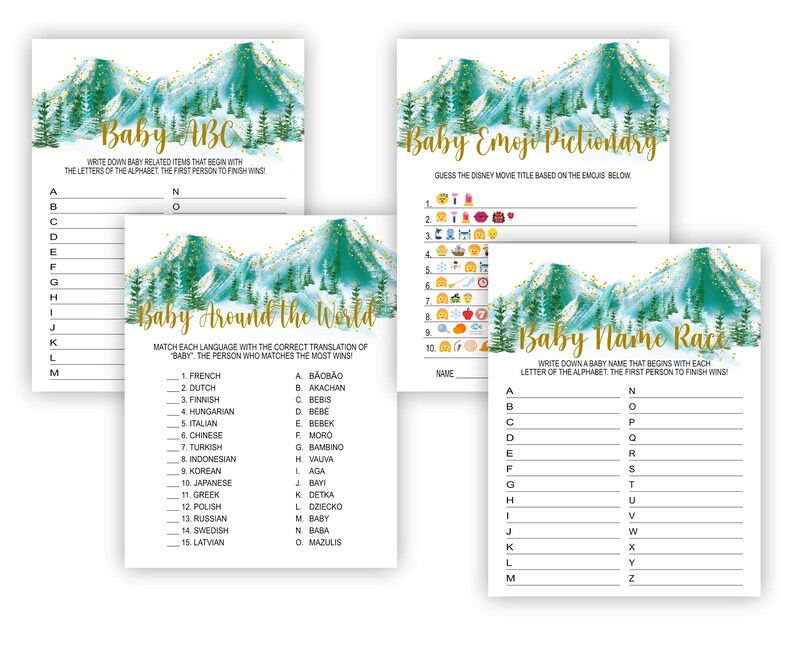 Party Supplies Adventure Green Printable Mountain Theme Baby Shower Game Bundle Mountain Baby Shower Mountain Games Pack Bundle Instant Download Party Favors Games Party Supplies Adventure Green Printable Mountain Theme Baby Shower Game Bundle Mountain Baby Shower Mountain Games Pack Bundle Instant Download Party Favors Games