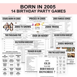 20th Birthday Party Games Born in 2005 Birthday Games Bundle 2005 Charade  2005 Trivia fun 20th party Printable Games for boys girls Digital
