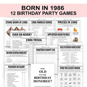 39th Birthday Party Games Born in 1986 Birthday Games Bundle 1986 Trivia fun 39th birthday party activity Back in 1986 games Printable Games