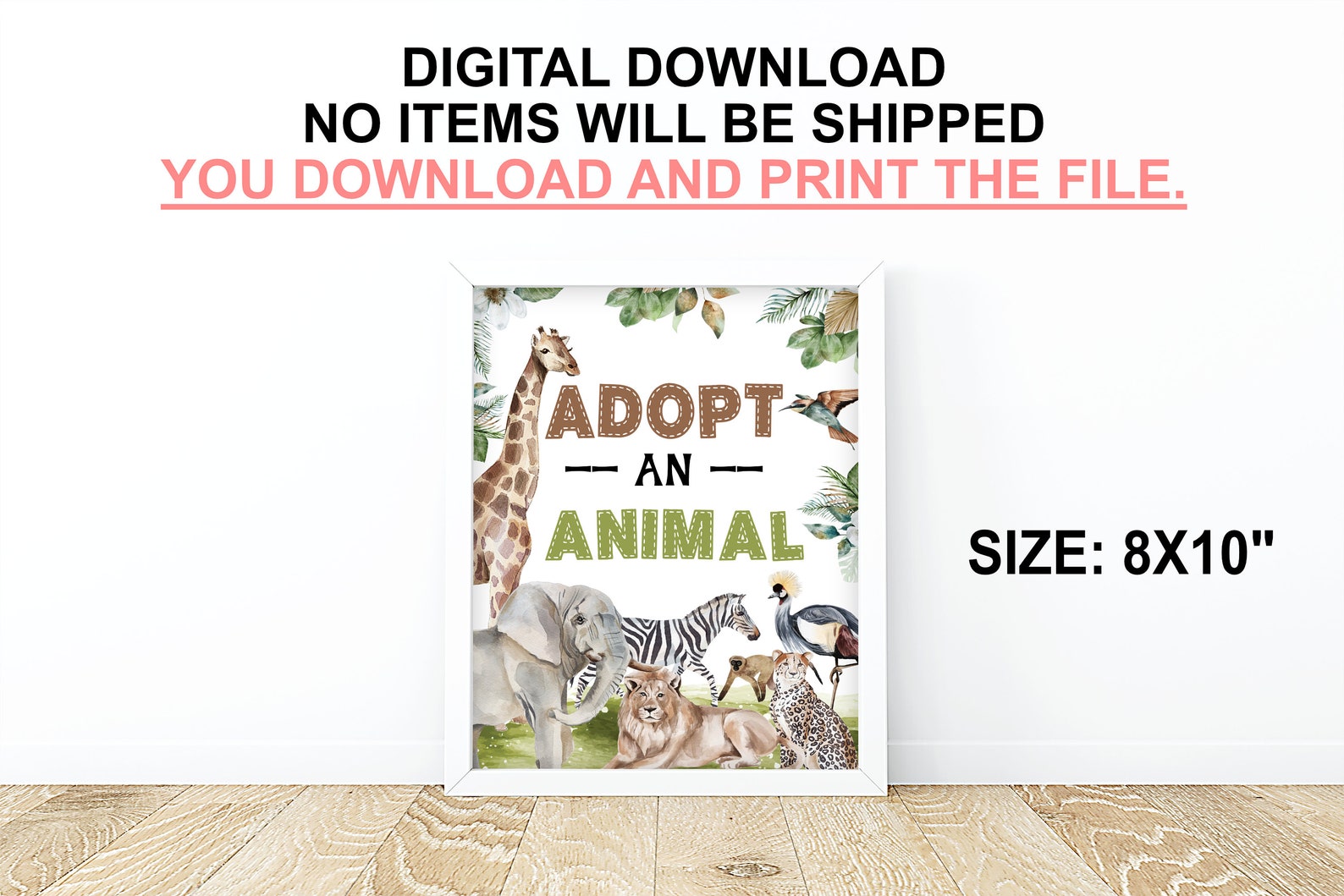 Adopt an Animal Sign Table Decor Birthday Party Sign Baby Shower ...