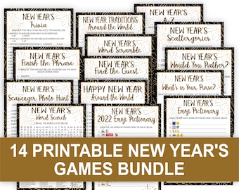 New Years Eve Party Games Bundle Set New Years Game Pack New Years Eve Party Games  NYE Adults Kids Party Games PRINTABLE Digital Download