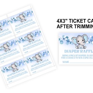 Elephant Diaper Raffle Ticket and Sign Blue Elephant Baby Shower Game ...