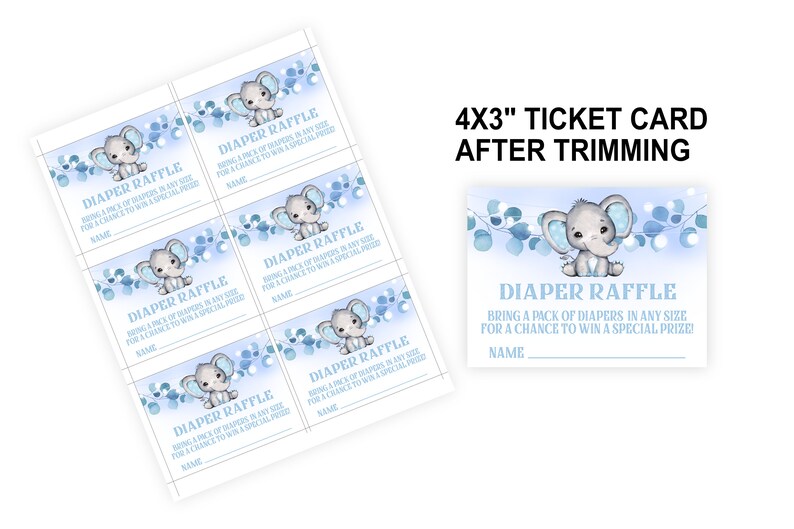 Elephant Diaper Raffle Ticket and Sign Blue Elephant Baby - Etsy