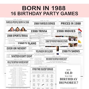 37th Birthday Games Born in 1988 Birthday Games Bundle 1988 Trivia fun 37th birthday party games Printable Digital Download US Version