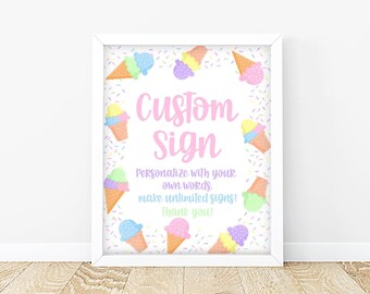 Ice Cream Party Sign: Editable Birthday Decor, Pink Table Sign (8x10 Corjl Template)