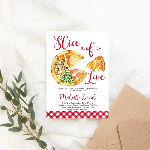 Editable Pizza Bridal Shower Party Invitation Pizza Slice Love Etsy
