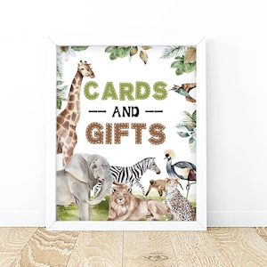 Cartes de la jungle et cadeaux signe Table Decor signe de fête d’anniversaire signe de douche de bébé Jungle animaux animaux sauvages Zoo Party numérique imprimable