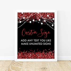 Editable Red Glitter Black Custom Sign PRINTABLE Red Black Baby Shower Birthday Decorations  Sweet Sixteen Table Sign Decoration 8x10 Corjl