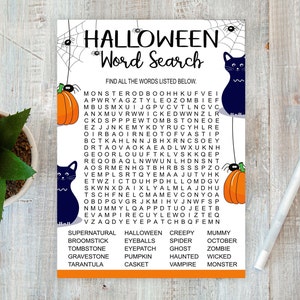 Halloween Word Search Game, Halloween Games, Halloween Word Search, Printable Game, Halloween Party Games,