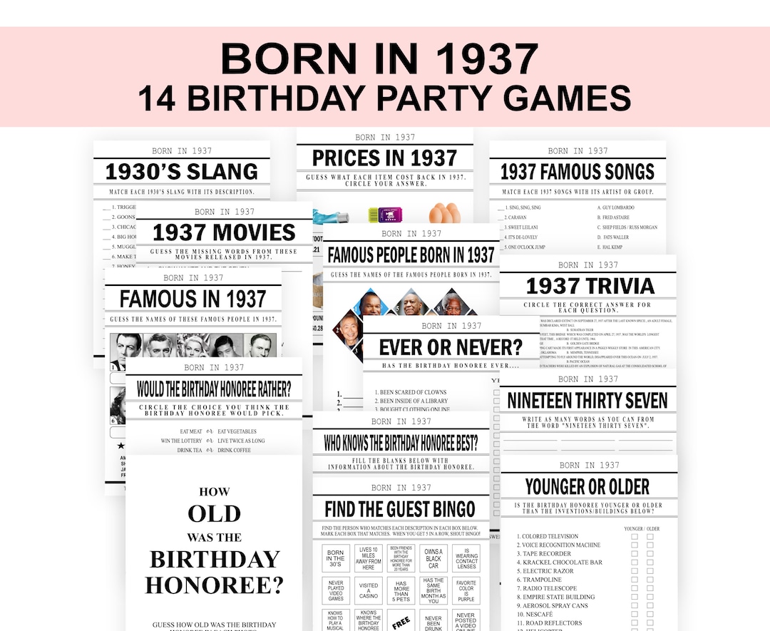 87th Birthday Party Games Born in 1937 Birthday Games Bundle 1937 ...