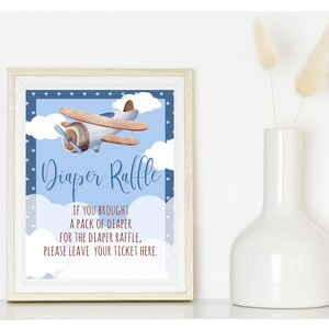 Airplane Diaper Raffle Sign Blue Airplane Diaper Raffle Baby Shower ...