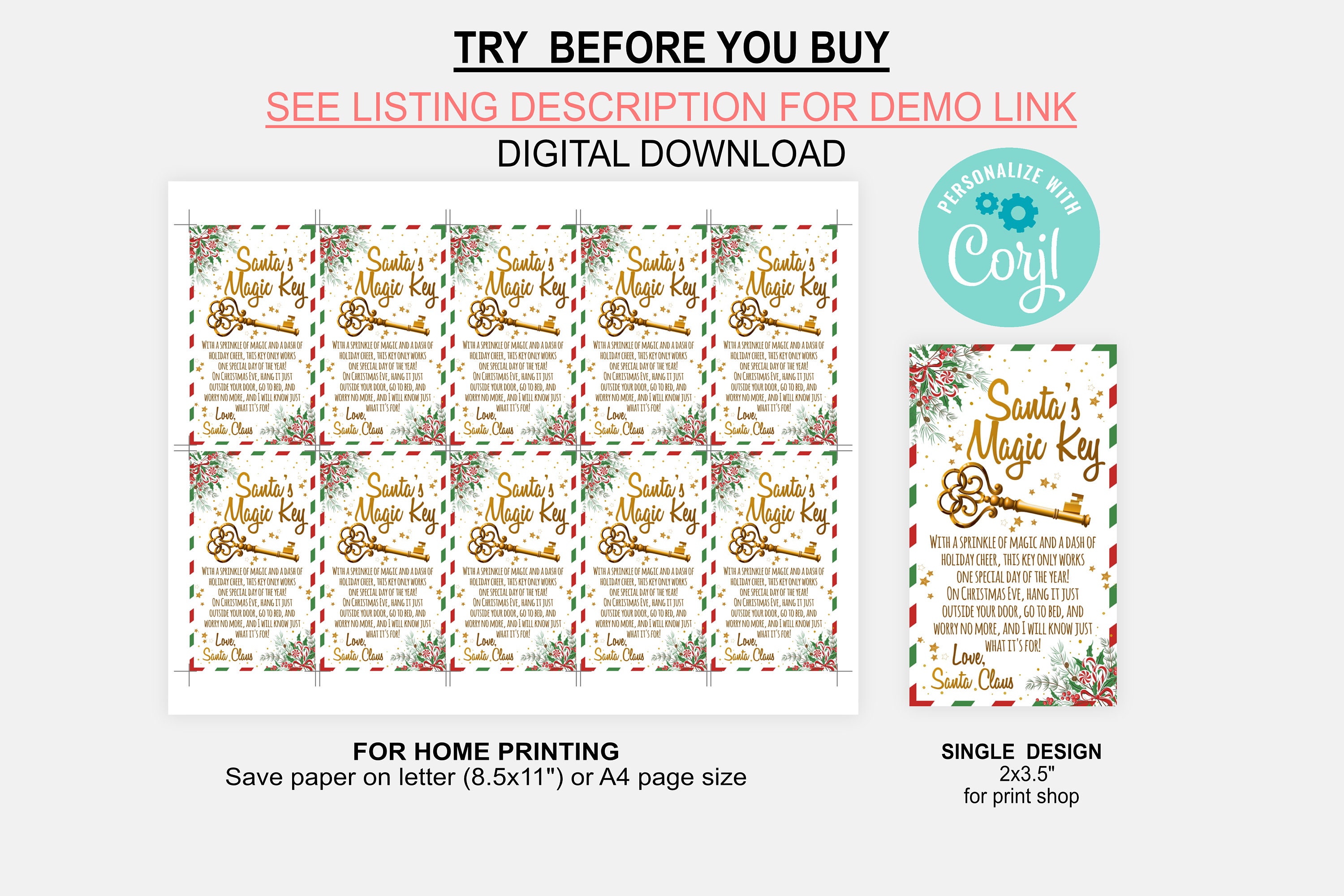 Editable Santa Magic Key Tag DIY Christmas Eve Box No Chimney Holiday ...