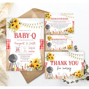 Bearbeitbare Grilleinladung Baby Shower Invite Pack Baby-q Babypartyeinladung Set Backyard Coed BBQ Shower Gender Neutral Printable Vorlage