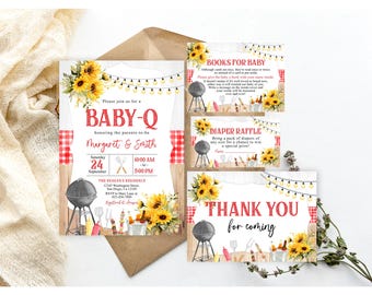 Editable BBQ Invitation Baby Shower Invite Pack Baby-q baby Shower Invitation Set Backyard Coed BBQ Shower Gender Neutral Printable Template