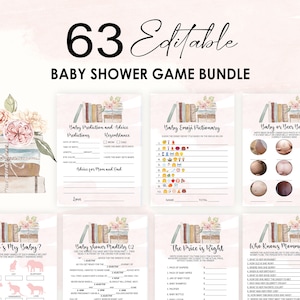 Editable Storybook Baby Shower Games bundle Girl book Pink Baby Shower Game Printable Digital Download Corjl Template