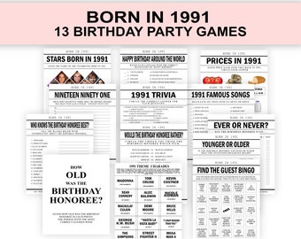 34th Birthday Party Games Born in 1991 Birthday Games Bundle 1991 Charades 1991 Trivia fun 34th birthday party back in 1991 games PRINTABLE
