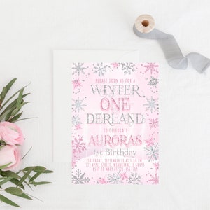 Editable Snowflakes Birthday Invitation Pink Snow Princess Winter ...