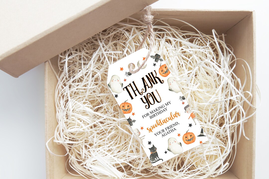 Editable Halloween Birthday Thank You Favor Tags Cute Treat Tag Costume ...