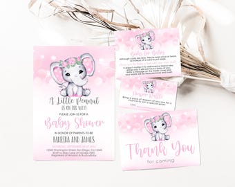 Pink Elephant Baby Shower Invitation Set: Little Peanut Theme (Editable Template, Digital Download