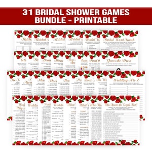 Juegos de despedida de soltera, paquete de paquetes, tema de la rosa roja, juegos de despedida de soltera de la rosa roja, IMPRIMIBLE, rosa roja, despedida de soltera divertida, juegos de fiesta nupcial