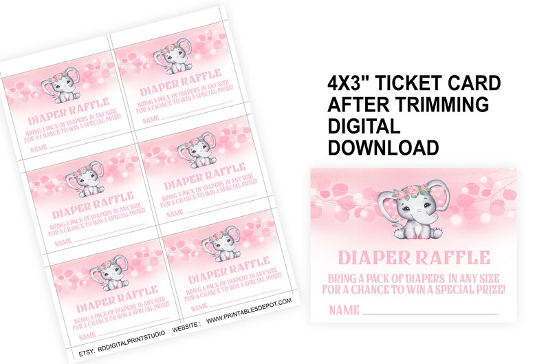 Elephant Diaper Raffle Ticket and Sign Pink Elephant Baby - Etsy