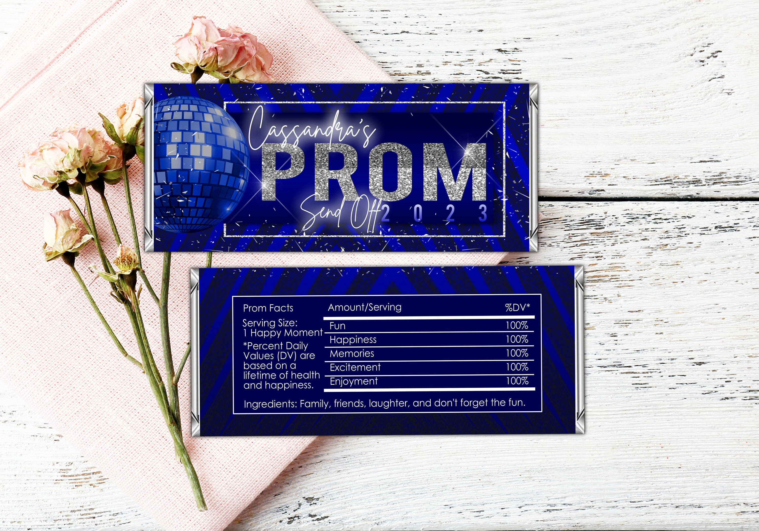 Bar Code For Prom Editable Prom Candy Bar Wrapper Label Prom Send off Blue Silver Disco ...