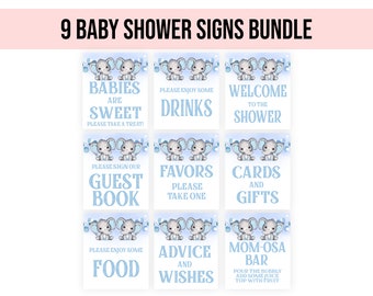 Blue Elephant baby shower signs, Baby Boy baby shower table decor, baby shower decoration, baby blue, instant download,printable