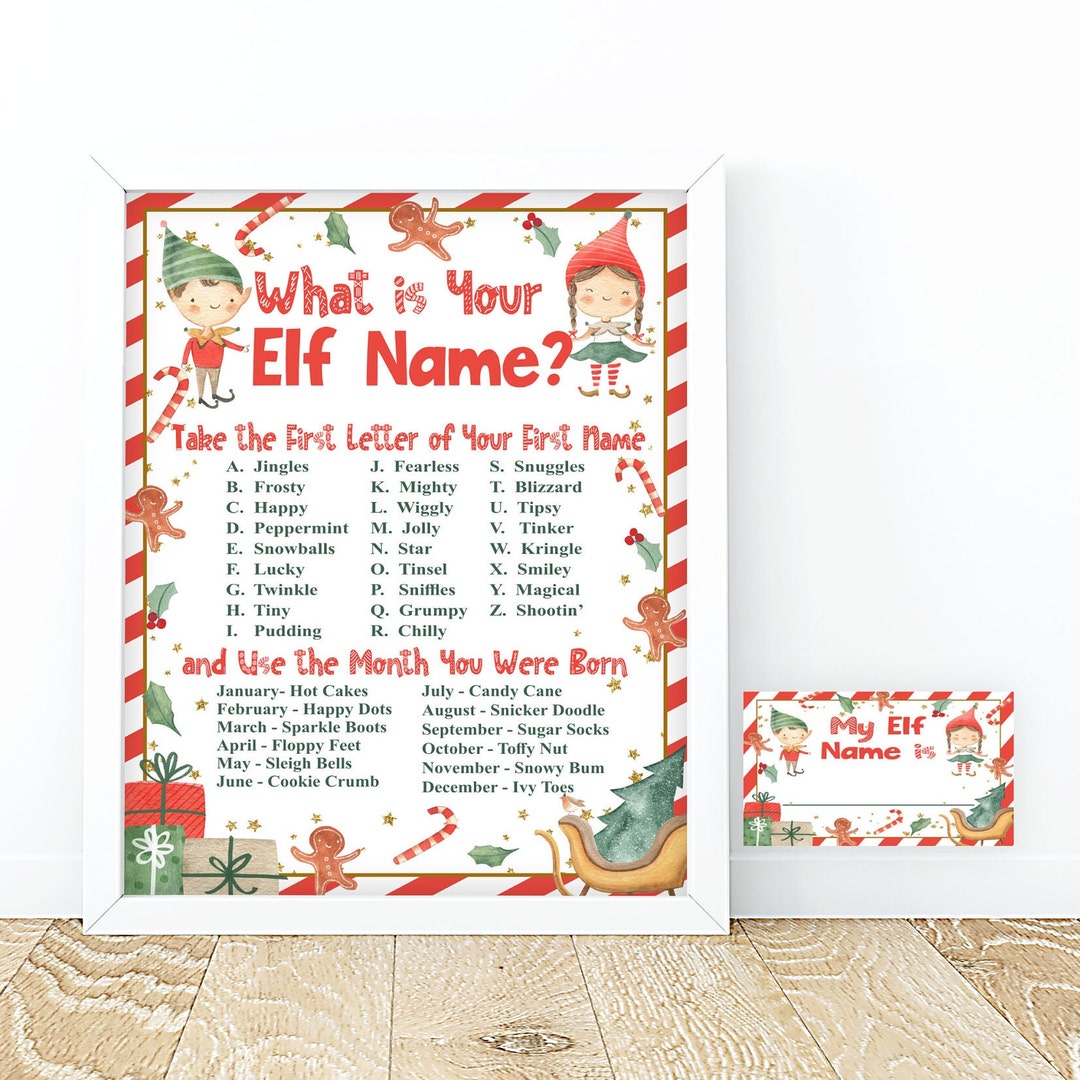 Elf Name Board Sign What is Your Elf Name Card Christmas Party Red