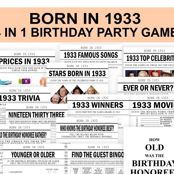 Born in 1933 Facts Printable - Etsy UK