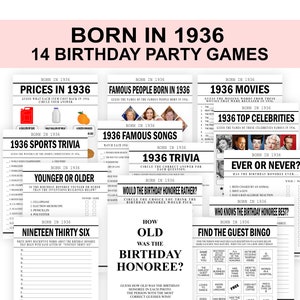 89th Birthday Party Games, Born in 1936 Birthday Game Bundle, 1936 Trivia Quiz , fun 89th birthday party, Printable Digital Download