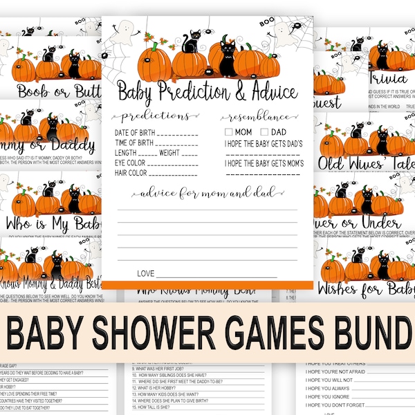 Halloween Pumpkin Baby Shower Games Bundle (Digital Download)