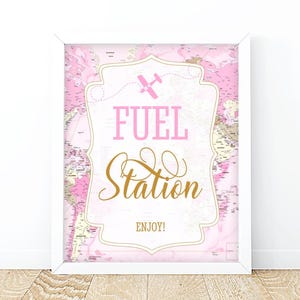 Tankstelle Schild Rosa Reise Baby Shower Party Schild Dekor Getränkeschild Abenteuer Geburtstag Pink Karte Brautdusche Printable Download