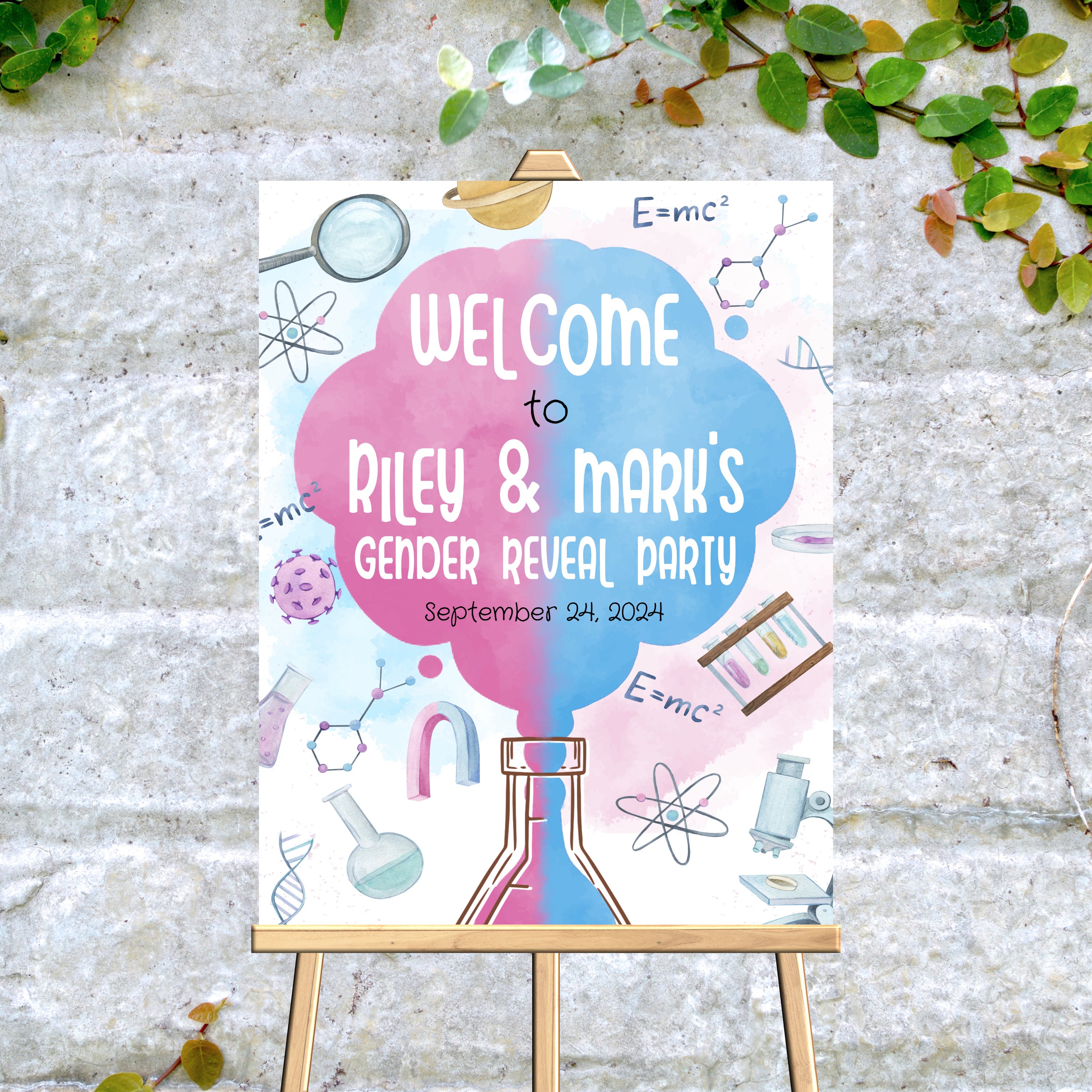 Editable Science Welcome Sign Blue Pink Gender Reveal Welcome Sign ...