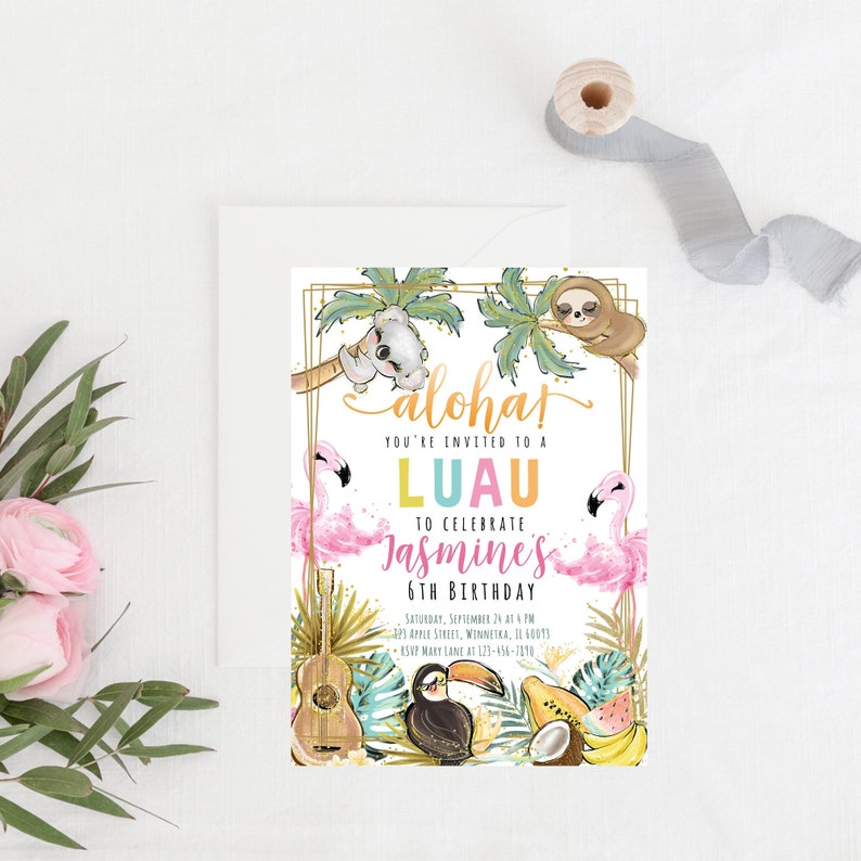 Editable Hawaiian Birthday Invitation Luau Invitation Tropical Etsy