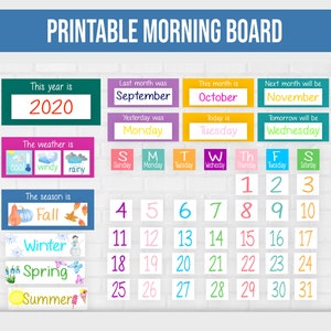Activité du matin au tableau pour enfants, calendrier quotidien pour tout-petits préscolaire, horaire visuel, calendrier graphique météo pour l'école à la maison, imprimable