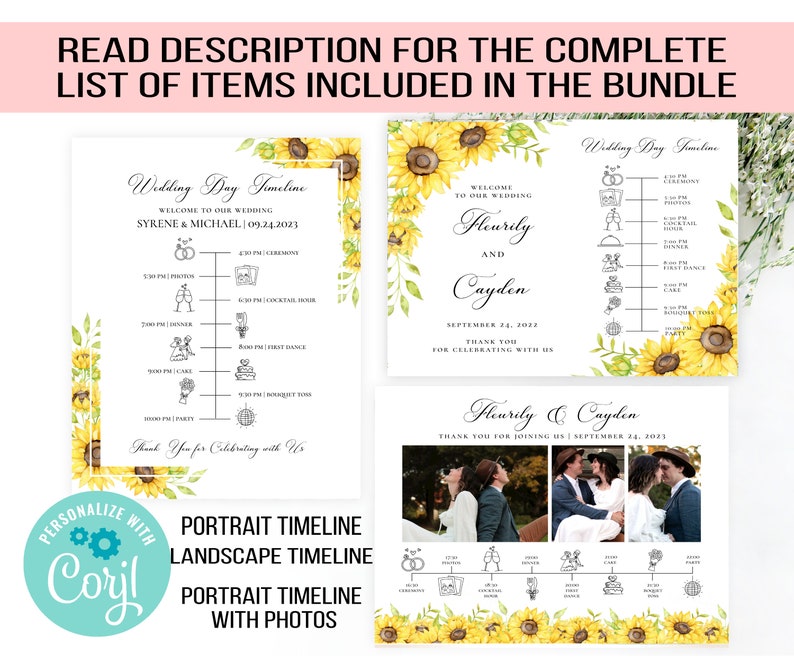 Editable Sunflower Wedding Bundle Template DIY Printable - Etsy
