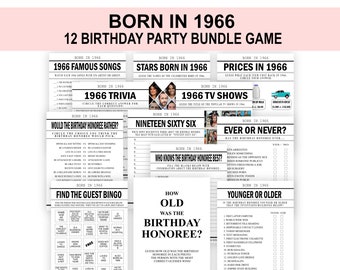 Juegos para fiestas de 60 cumpleaños, paquete de juegos de cumpleaños de 1966, cuestionario de trivia de 1966, divertida fiesta de 60 cumpleaños imprimible, descarga digital, versión estadounidense
